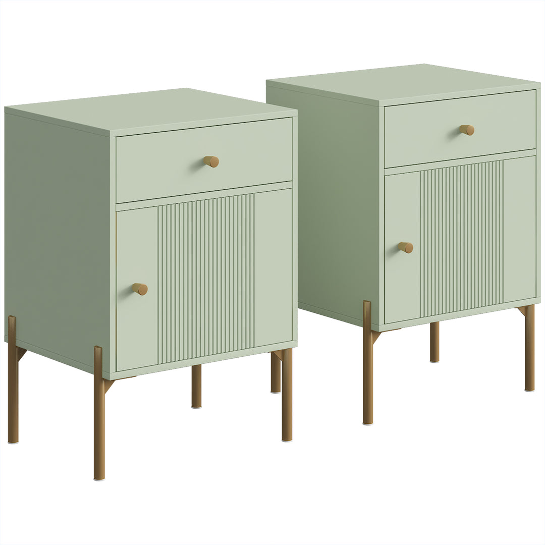 Modern Bedside Tables Set of 2, Side Tables with Drawer and Metal
