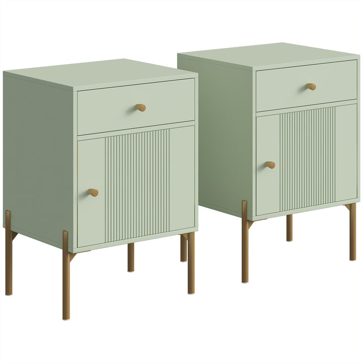 Modern Bedside Tables Set of 2, Side Tables with Drawer and Metal