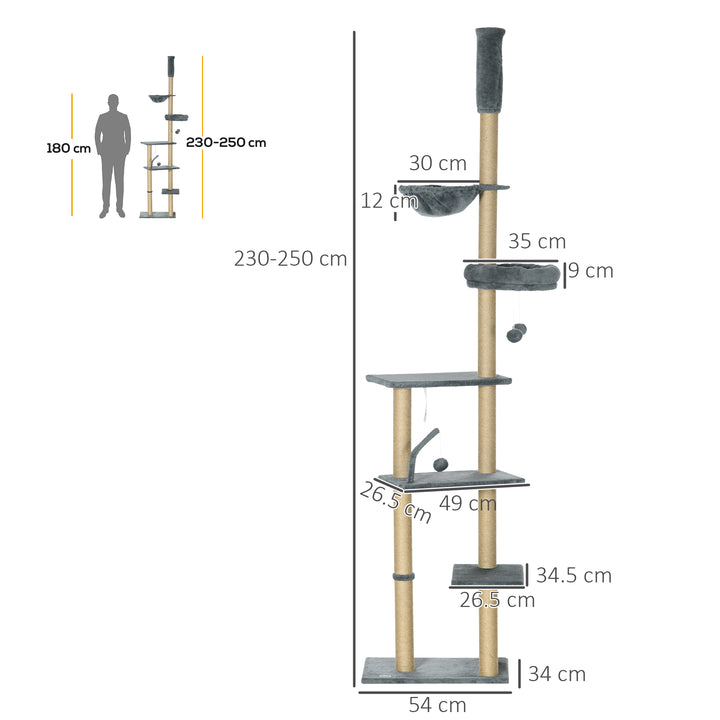 PawHut Floor to Ceiling Cat Tree, 6