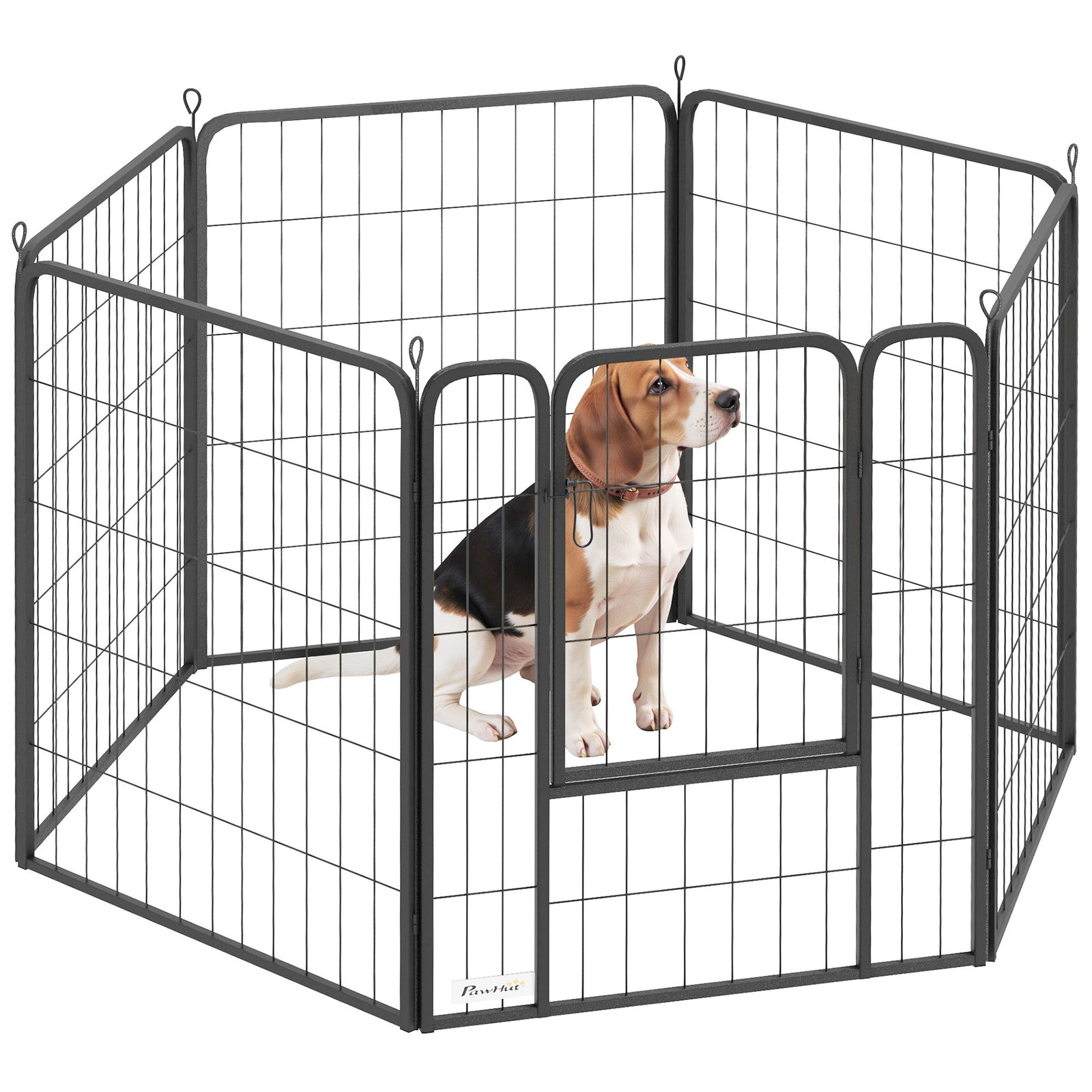 Six-Panel Dog Playpen with Door, for Medium Dogs, Indoors, Outdoors, 80cm Tall, Black