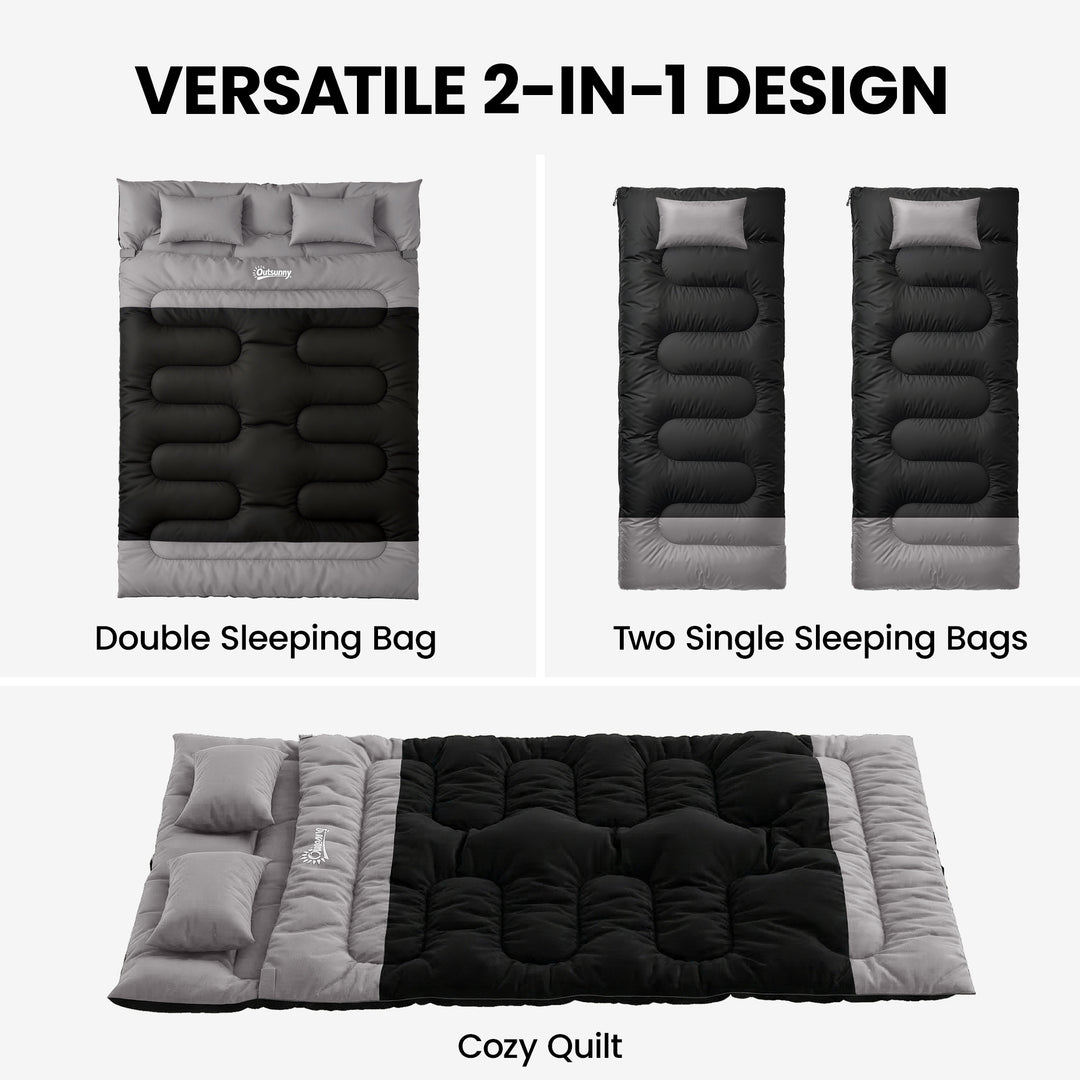 Double Sleeping Bag with 2 Pillows, 220 x 160 cm Extra-Large Sleeping 