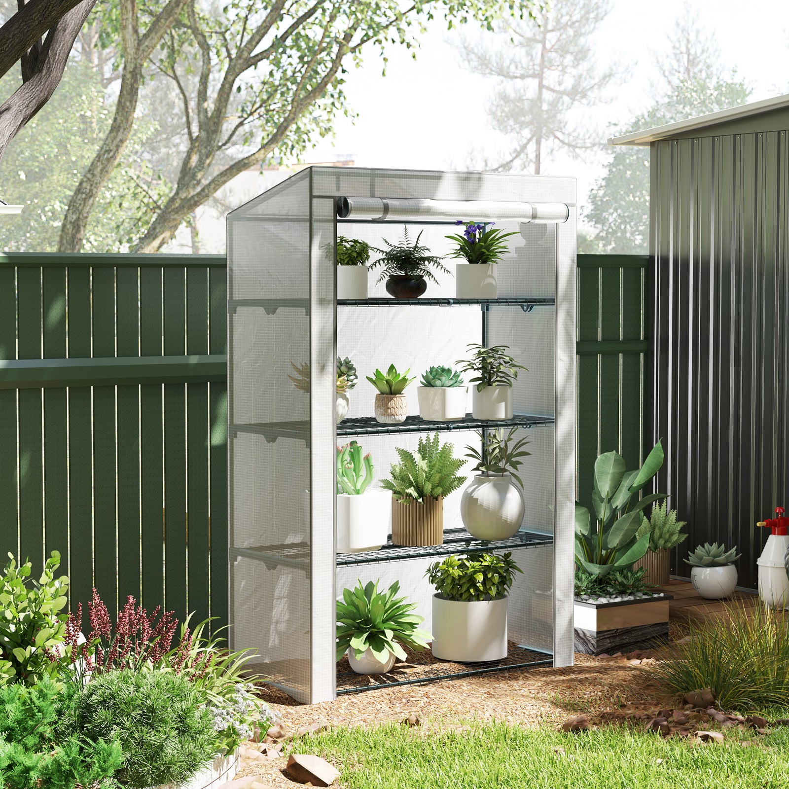 Four-Tier Mini Greenhouse - Grey/White