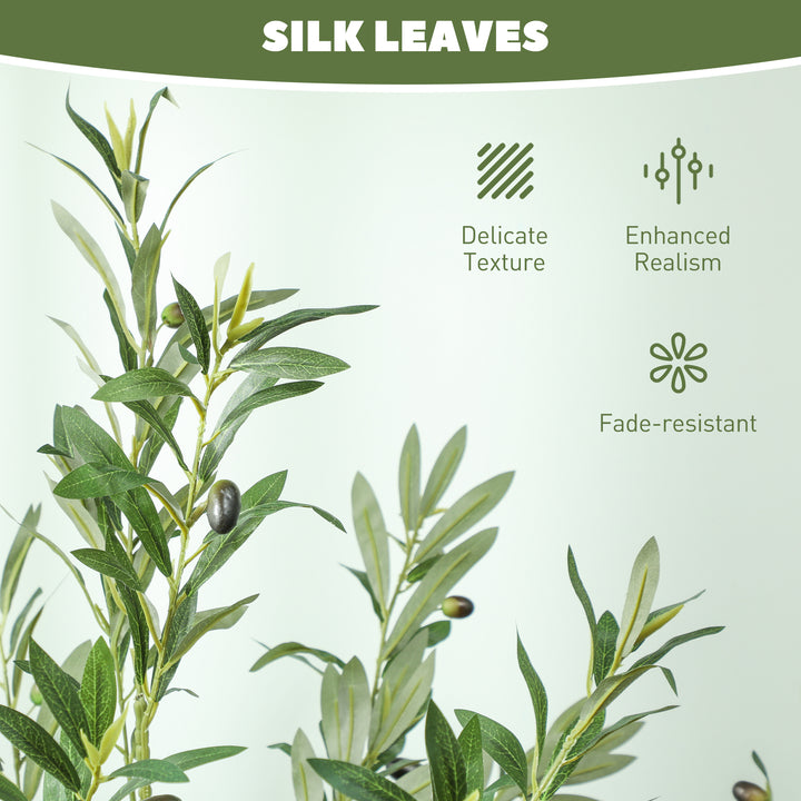 6ft/ 180cm Decorative Artificial Plant, Silk Olive Tree with 900 Leaves and 40 Olive Fruits in Pot, Fake Plant for Home, Office, Living Room, Indoor Decor