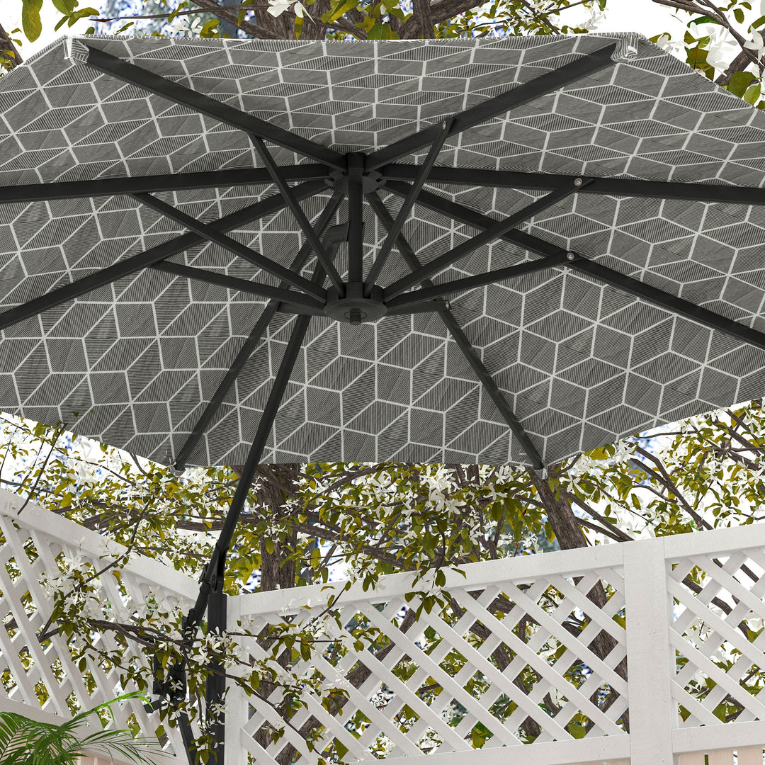 3(m) Convertible Cantilever Parasol and Centre-post Garden Parasol with Cross Base, 360° Rotation Banana Parasol with Crank Handle and 8 Ribs, Hanging Patio Umbrella, Black and White