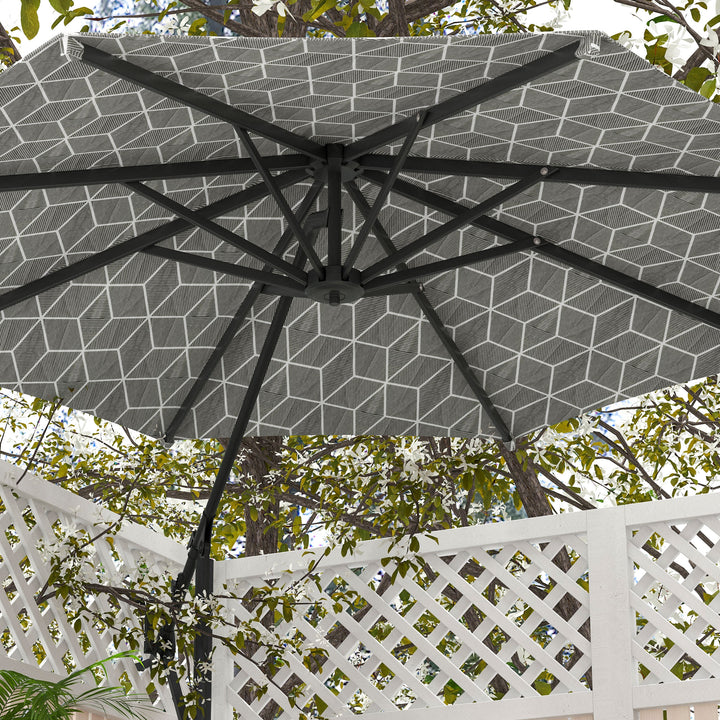 3(m) Convertible Cantilever Parasol and Centre-post Garden Parasol with Cross Base, 360° Rotation Banana Parasol with Crank Handle and 8 Ribs, Hanging Patio Umbrella, Black and White