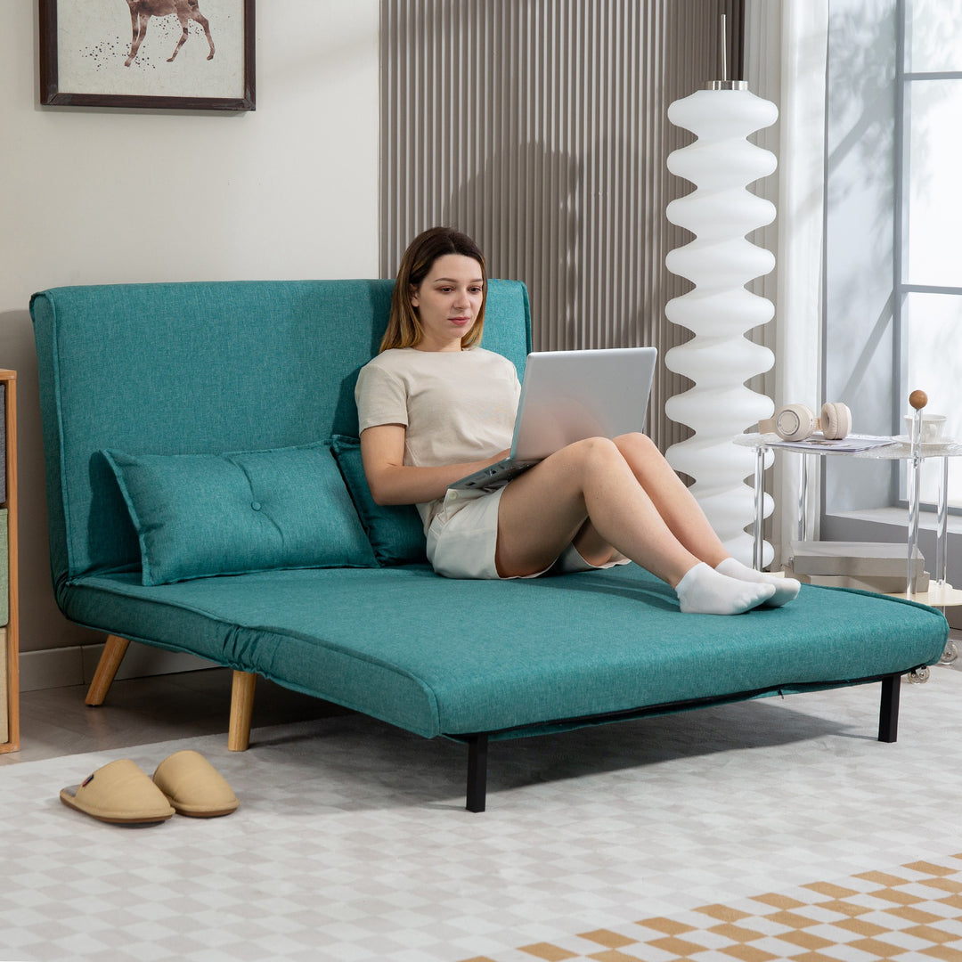 Two-Seater Linen-Look Sofa Bed - Green