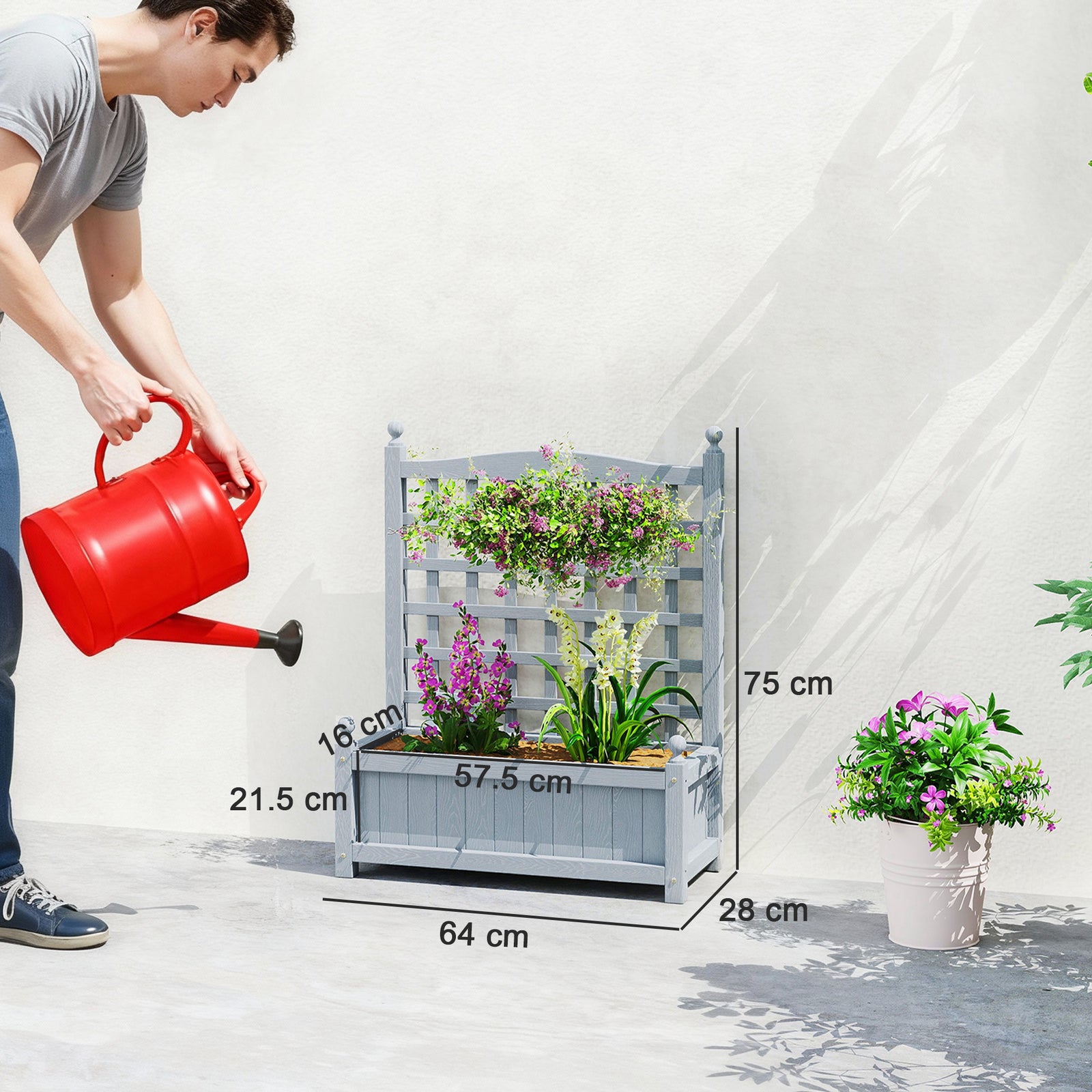Garden Planters with Trellis for Climbing Vines, Wood Raised Beds for 