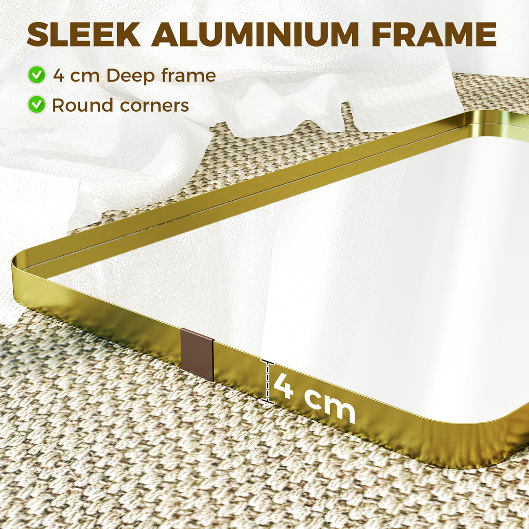 Rectangular Wall Mirror, 90 x 60 cm Wall Mounted Bathroom Mirror w/ Al