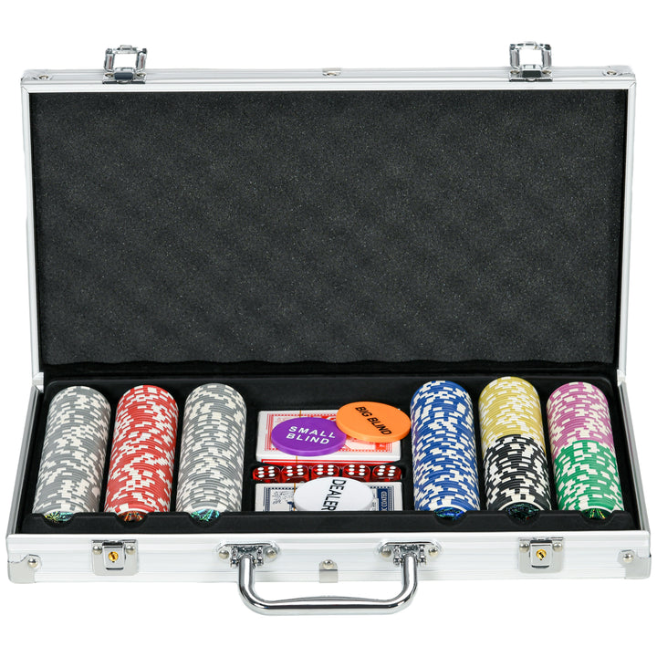 SPORTNOW Poker Chips Set, 300PCS with Mat, Chips, 2 Card Decks, Dealer Button, 5 Dice for Casino Night | Aosom UK