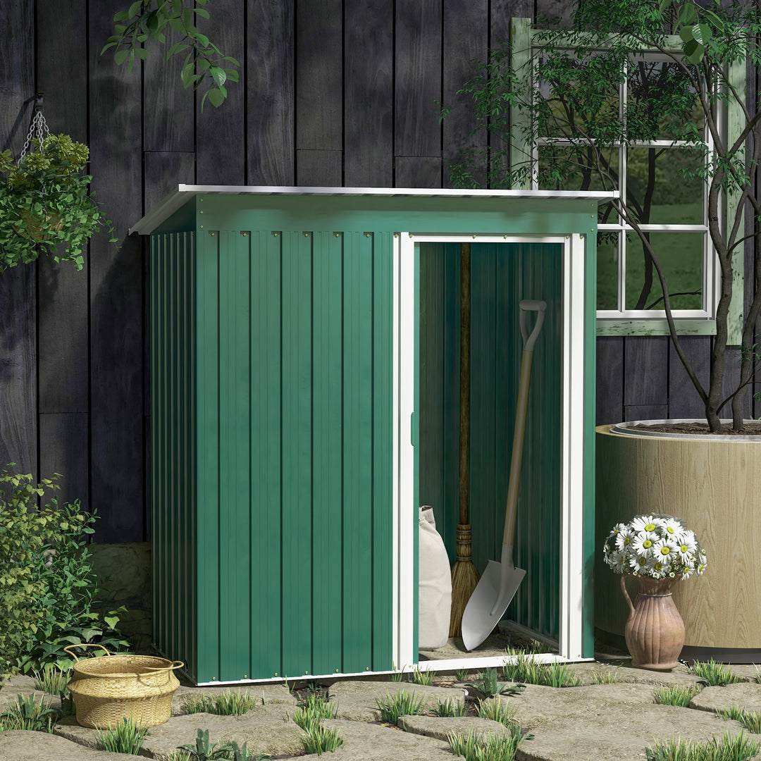 Outsunny 5 x 3ft Garden Storage Shed with Sliding Door and Sloped Roof Outdoor Equipment Tool Garden, Green