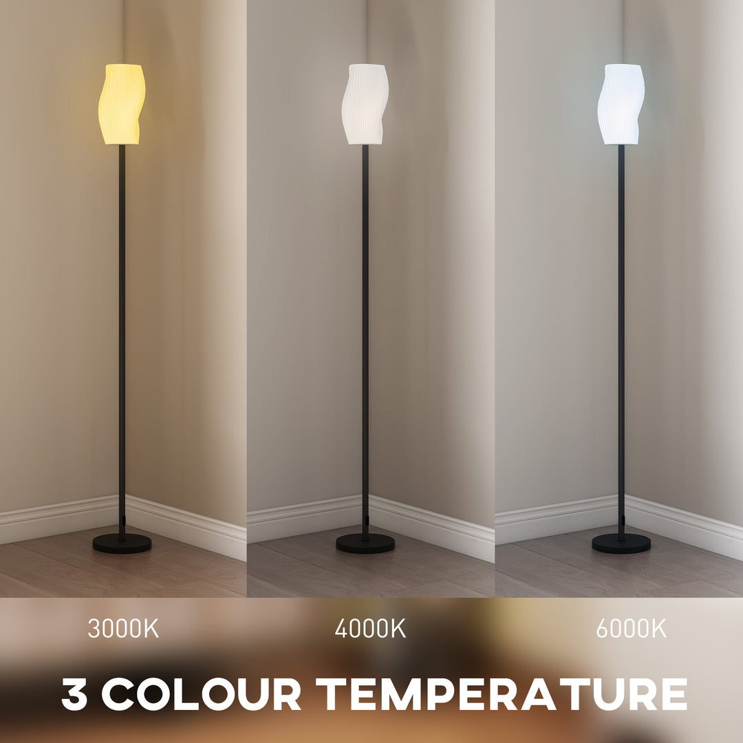 Floor Lamp for Living Room, 3D Printed Modern Standing Lamp with Flowing Curved Shade, 3 Colour Temperature & Foot Switch, Minimalist Tall Pole Lampshade for Bedroom, Office, White