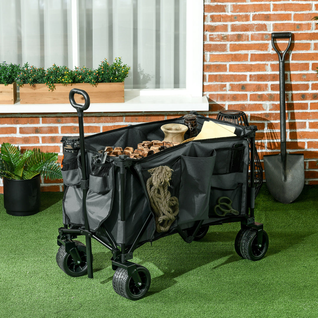 Outsunny Collapsible Outdoor Utility Wagon, Folding Garden Trolley Cart for Camping, Dark Grey | Aosom UK