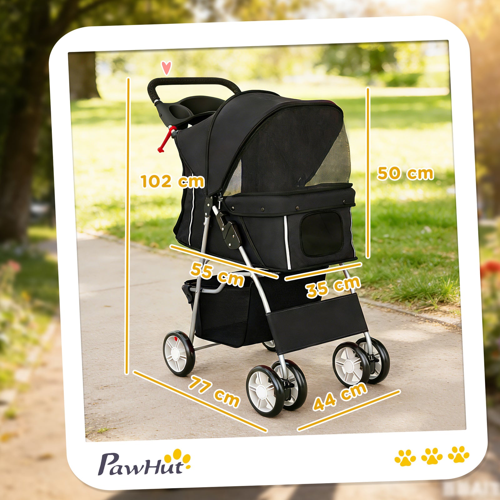 Dog Pram, Pet Stroller with Reflective Strips, Foldable Cat Stroller w