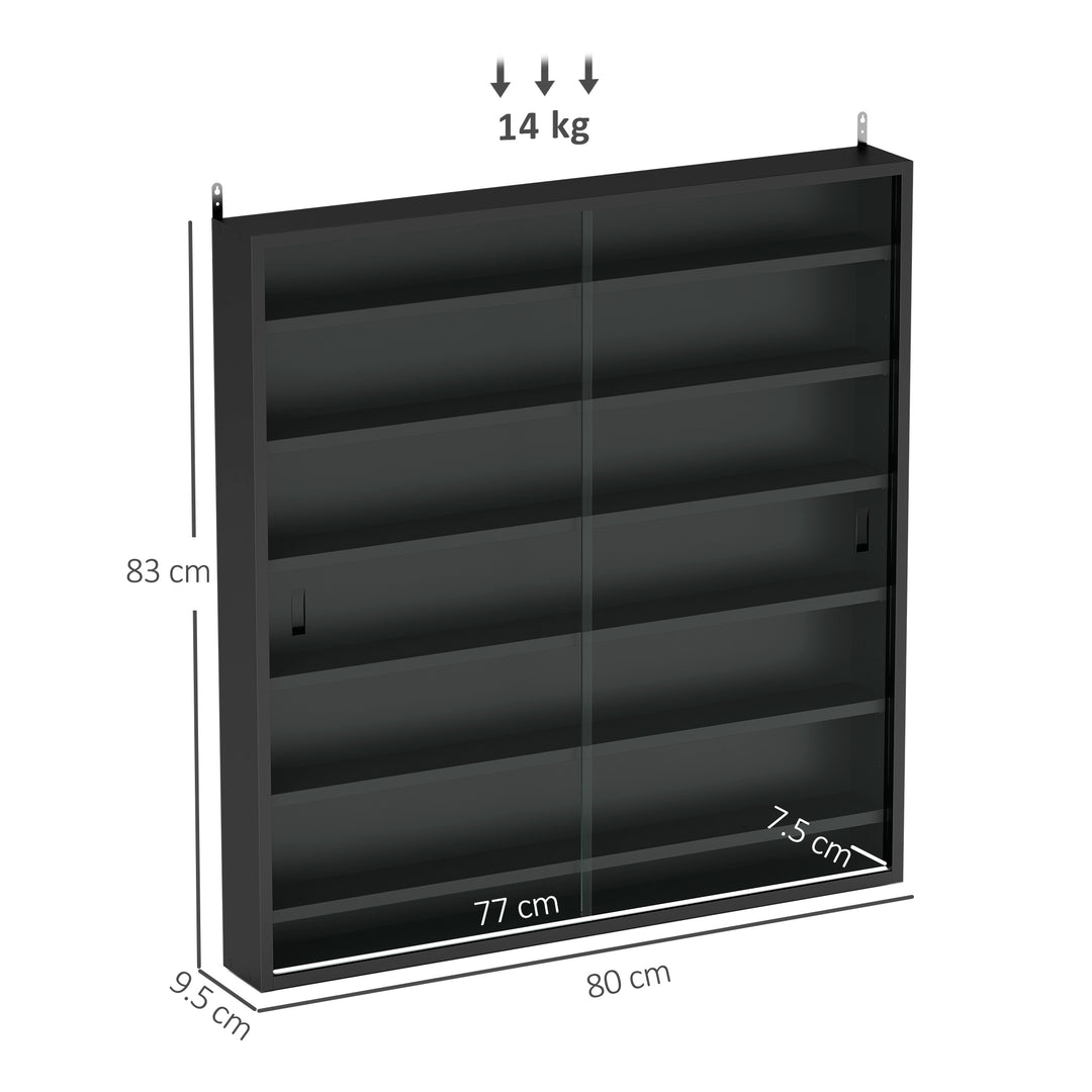 Six Shelf Display Cabinet, with Glass Doors - Black