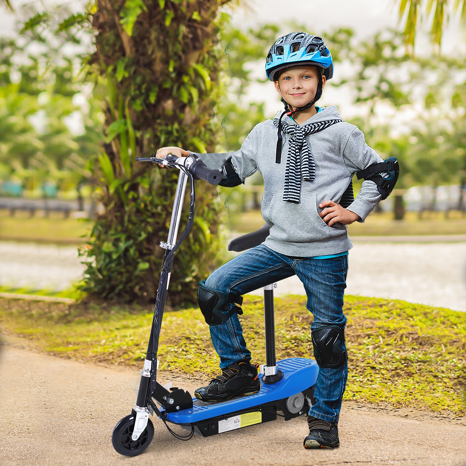 Foldable Electric Scooter for Kids 12V 120W W/Brake Kickstand -Blue
