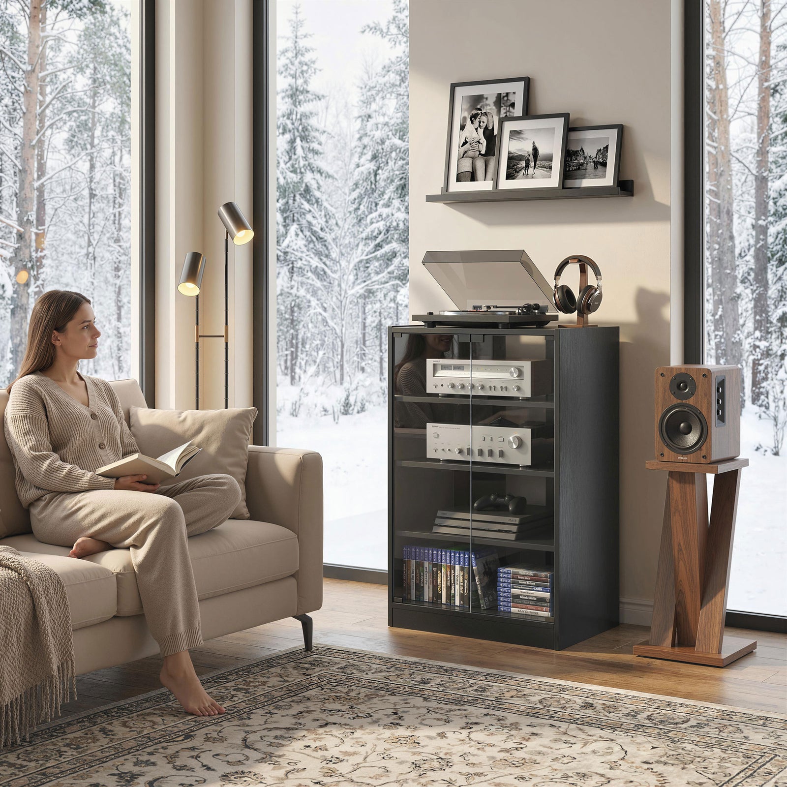 4-Tier Hi-Fi Stand, Record Player Stand with Adjustable Shelves and Pu
