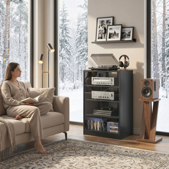 4-Tier Hi-Fi Stand, Record Player Stand with Adjustable Shelves and Pu