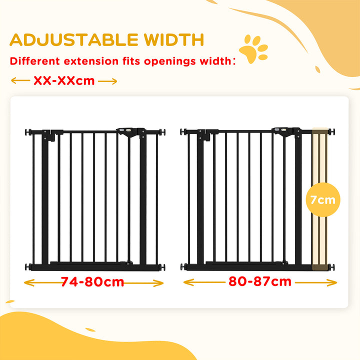 PawHut Metal 74-87cm Wide Adjustable Dog Gate Black | Aosom UK