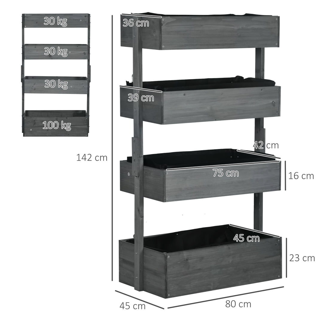 Four-Tier Basket Wooden Plant Stand - Grey