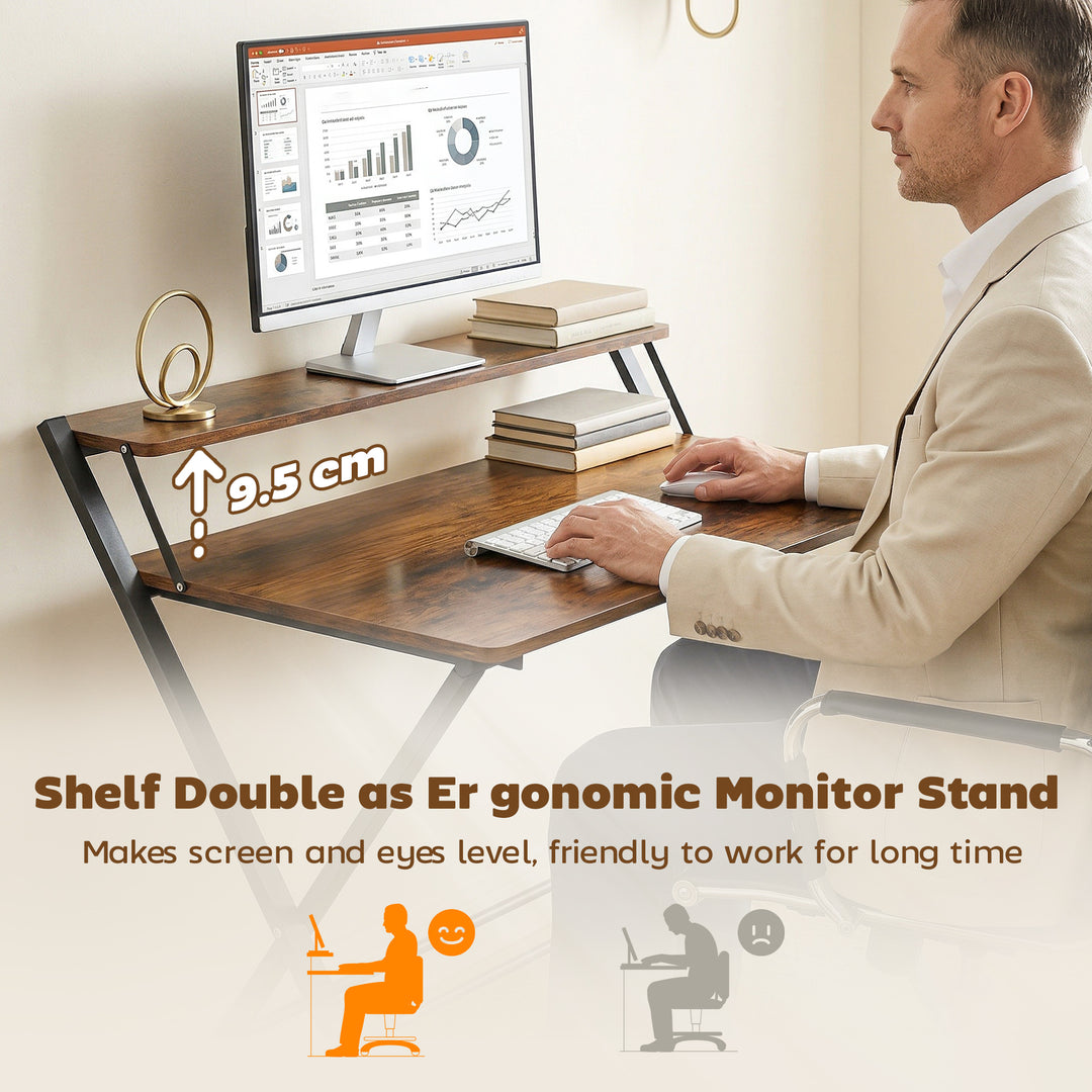 Compact Folding Desk for Small Spaces with Storage Shelf for Home Offi