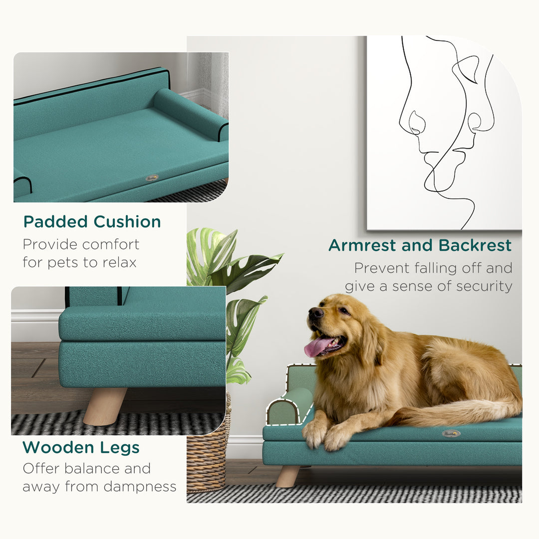 Dog Sofa, with Wooden Legs, Water-Resistant Fabric, for Medium & Large Dogs - Green