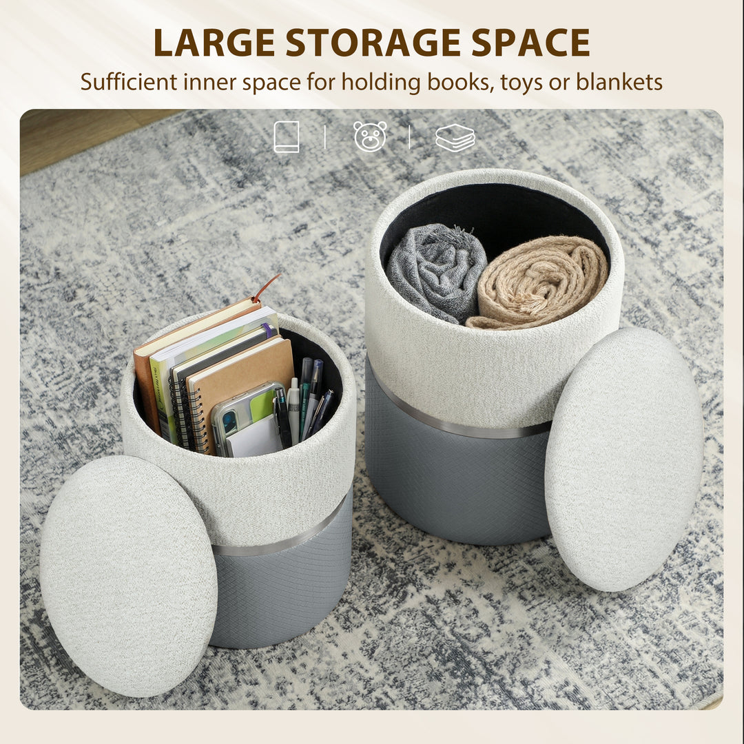 Nesting Round Ottoman with Storage Set of 2 - Cream/Grey
