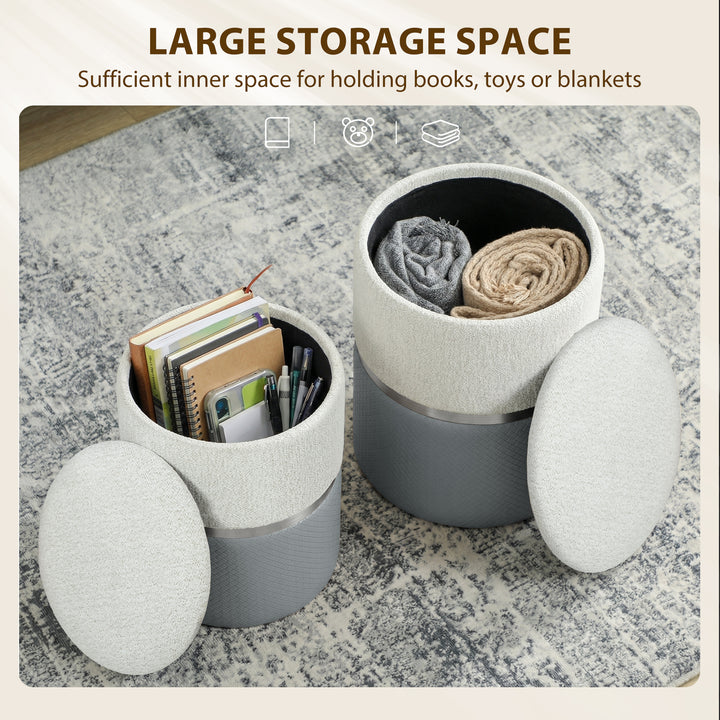 Nesting Round Ottoman with Storage Set of 2 - Cream/Grey