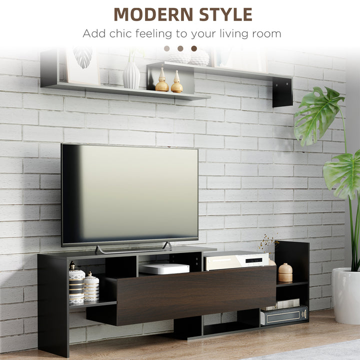 HOMCOM TV Cabinet: Wall-Mounted Media Unit for 65" TVs, Black & Dark Walnut Finish | Aosom UK