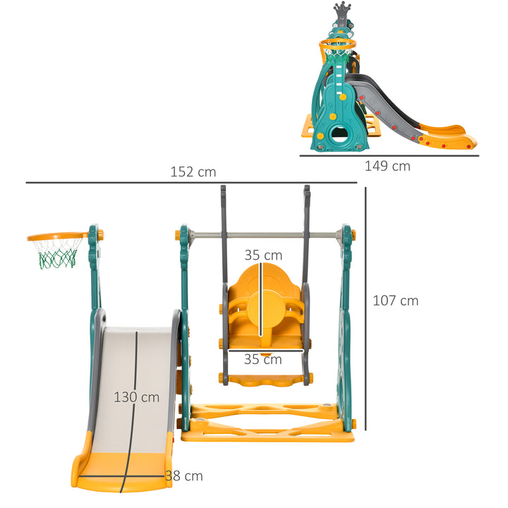 MCL 3-IN-1 Kids Swing and Slide Set with Basketball Hoop Slide Swing Adjustable Seat Height Toddler Playground Activity Center Indoor and Outdoor Play Equipment