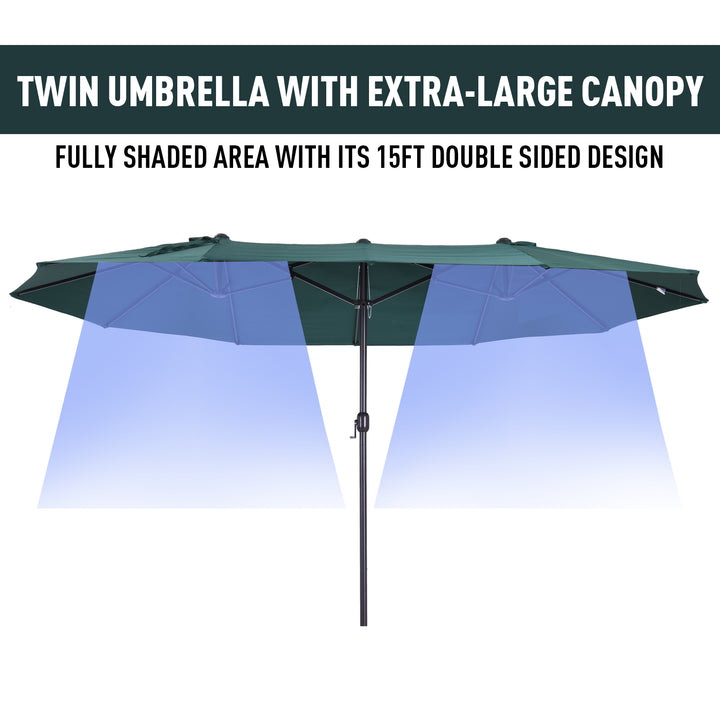 Outsunny Waterproof 4.6m Garden Parasol Double-Sided Sun Umbrella Patio Market Shelter Canopy Shade Outdoor Green | Aosom UK