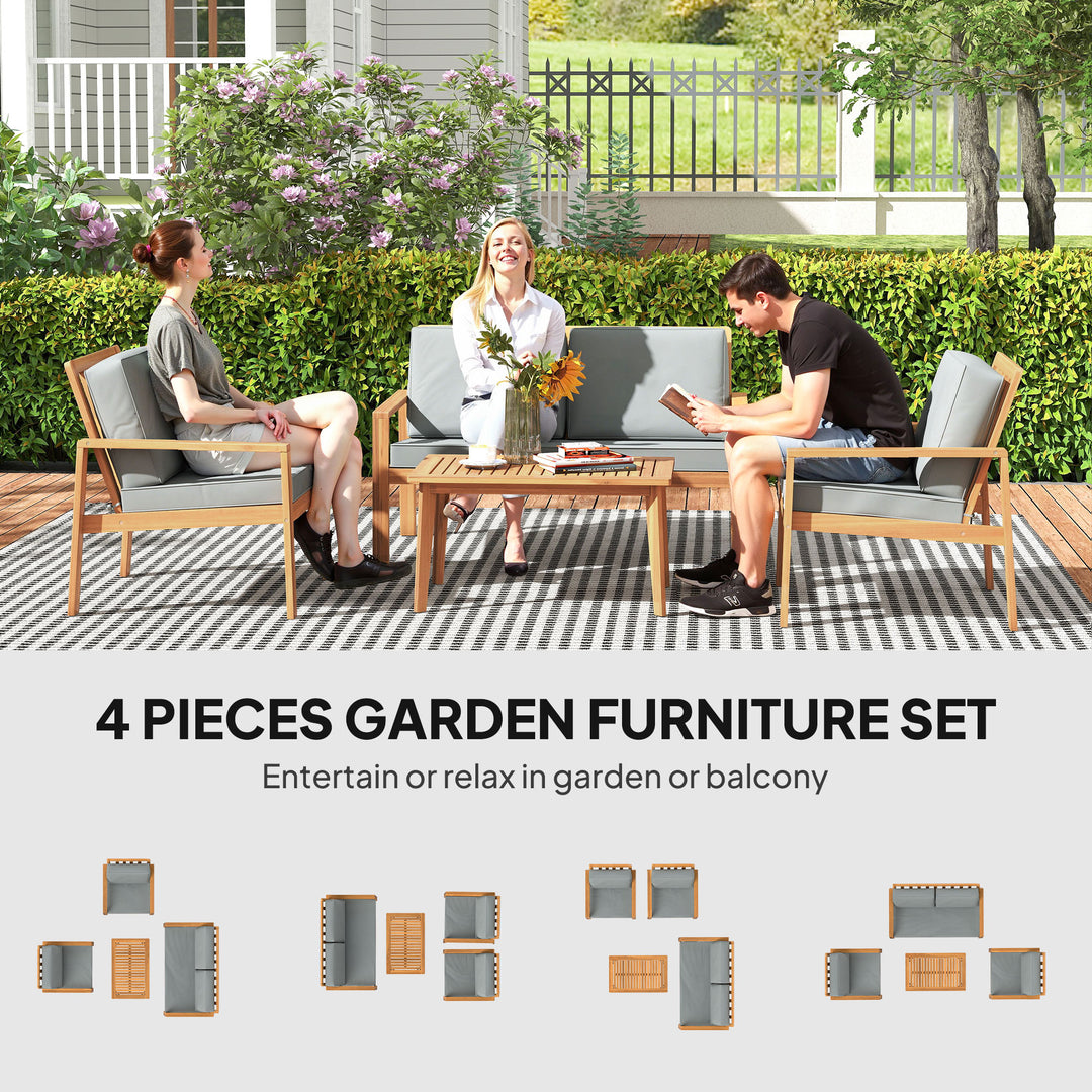 4-Piece Wooden Garden Furniture Set with Cushions - Teak