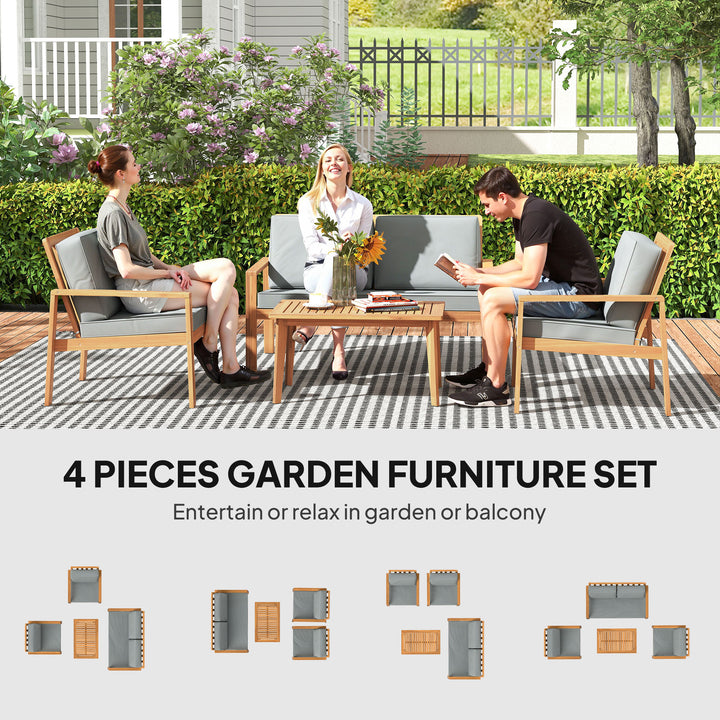 4-Piece Wooden Garden Furniture Set with Cushions - Teak
