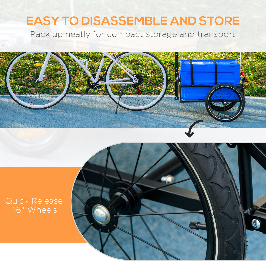 Steel Trailer for Bike, Bicycle Cargo Trailer with 65L Foldable Storage Box and Safe Reflectors, Max Load 40KG, Blue