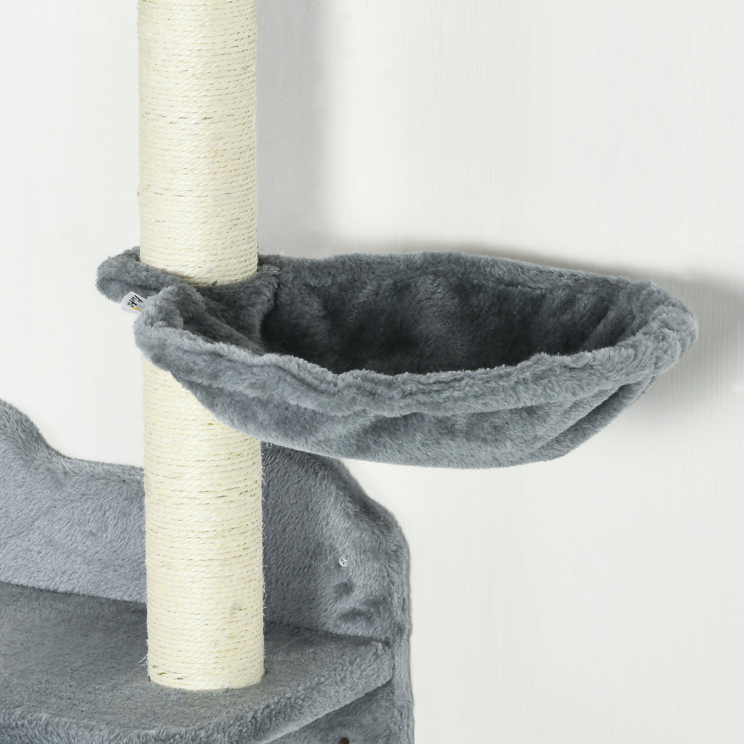 4 Piece Cat Shelf with Scratching Post, Wall-Mounted Cat Tree for Indoor Cat - Grey
