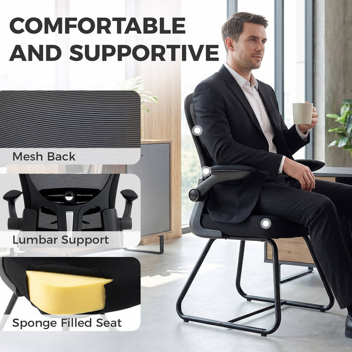Reception Chair, Conference Meeting Office Chair with Flip-up Armrest,