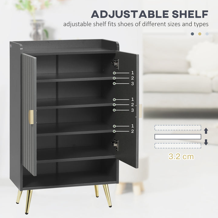 Modern Shoe Cabinet with 2 Doors, Open Shelf and Adjustable Shelves, 15 Pair Hallway Shoe Cupboard, Entryway Storage Unit, Grey