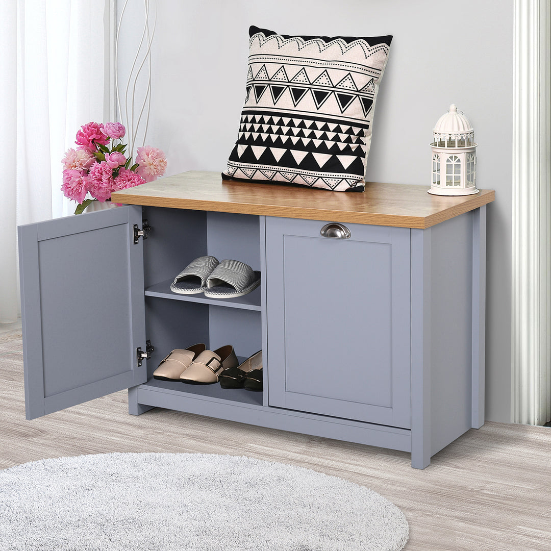 Shoe Cabinet, Modern Shoe Bench with 2 Doors for Hallway, Entryway, Grey