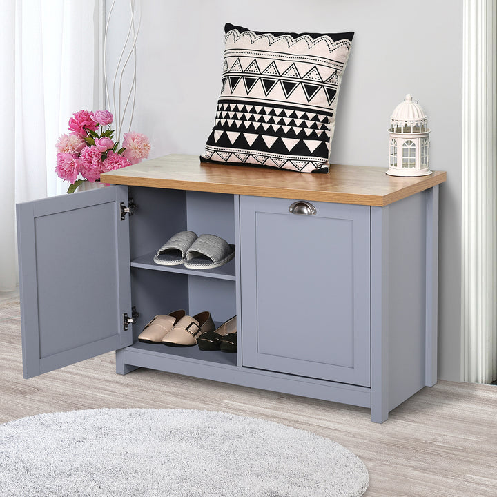 Shoe Cabinet, Modern Shoe Bench with 2 Doors for Hallway, Entryway, Grey