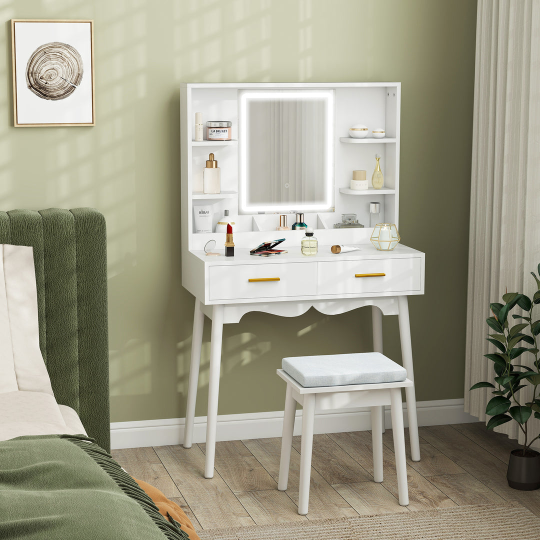 Elegant Dressing Table, with LED Mirror - White