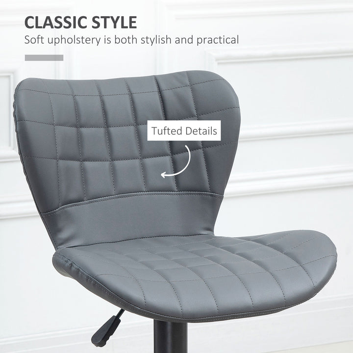 MCL Bar Stools Set of 2 Adjustable Height Swivel Bar Chairs in PU Leather with Backrest & Footrest, Grey