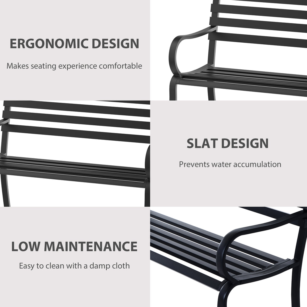 Stylish 2 Seater Metal Garden Porch Chair Bench Stable Patio Outdoor Park Metal Bench - Black