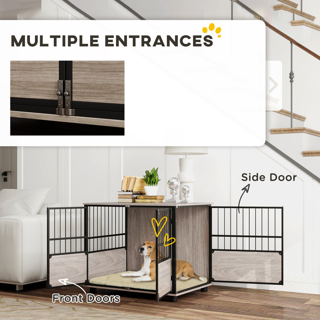 80cm Furniture Style Dog Crate Dog Cage End Table Indoor with 3 Doors Soft Washable Cushion, for Medium Sized Dogs