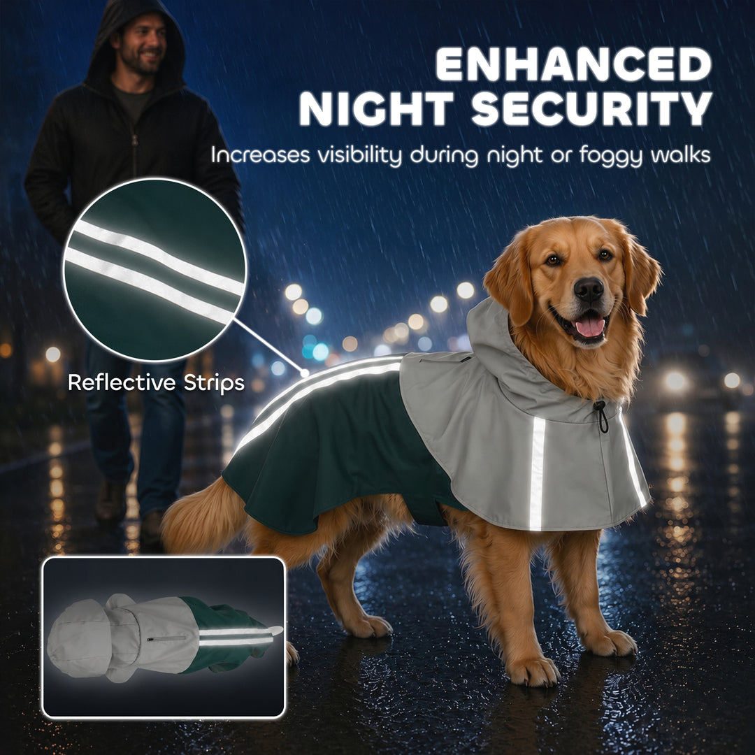 Dog Raincoat with Hood, Waterproof &amp; Breathable Rain Jacket with Leash