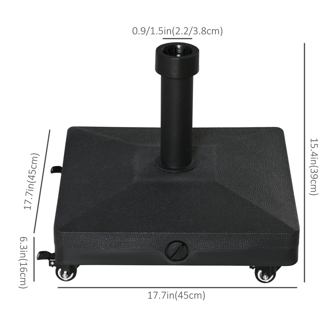 20kg Garden Parasol Base with Wheels Heavy Duty Sand or Water Filled Patio Umbrella Base for Outdoor Deck Beach Black