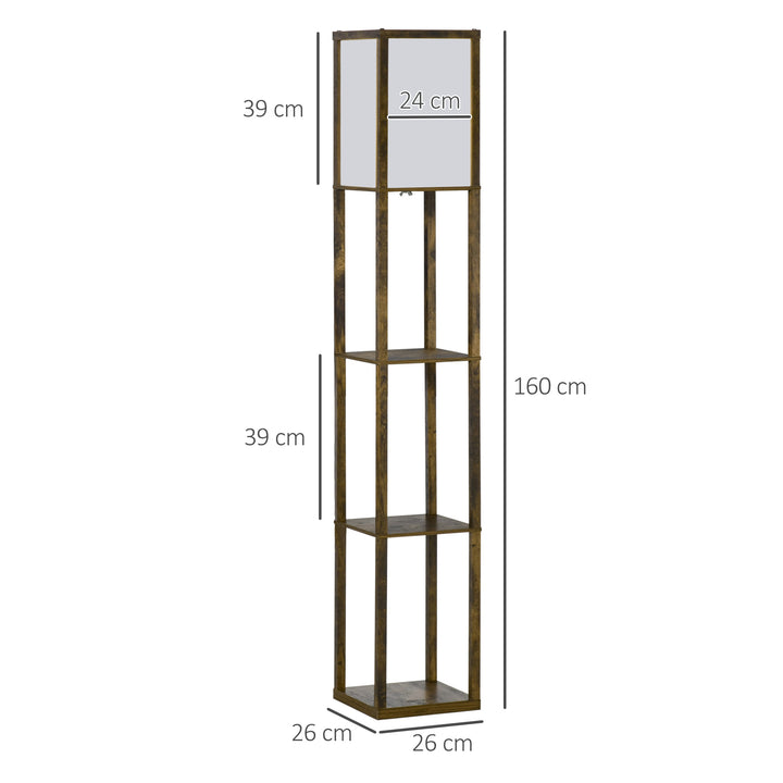 3-Tier Floor Lamp, Floor Light with Storage Shelf, Reading Standing Lamp with Acrylic Shade for Living Room, Bedroom, Kitchen, Dining Room, Office, Dorm, 160cm, Brown