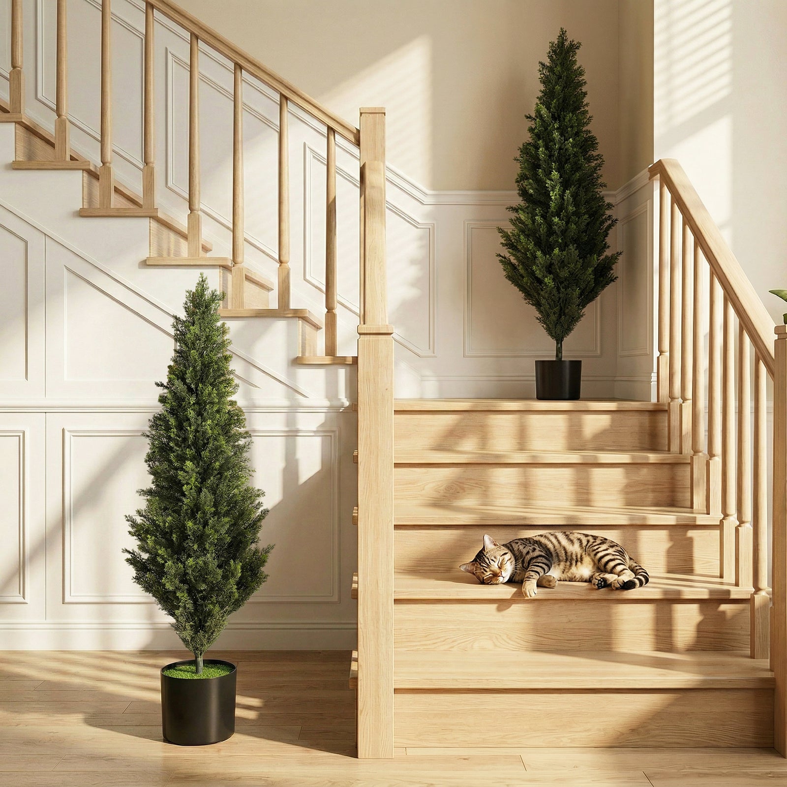 Set of 2 Decorative Artificial Plants Cypress in Weighted Pot, Fake Pl