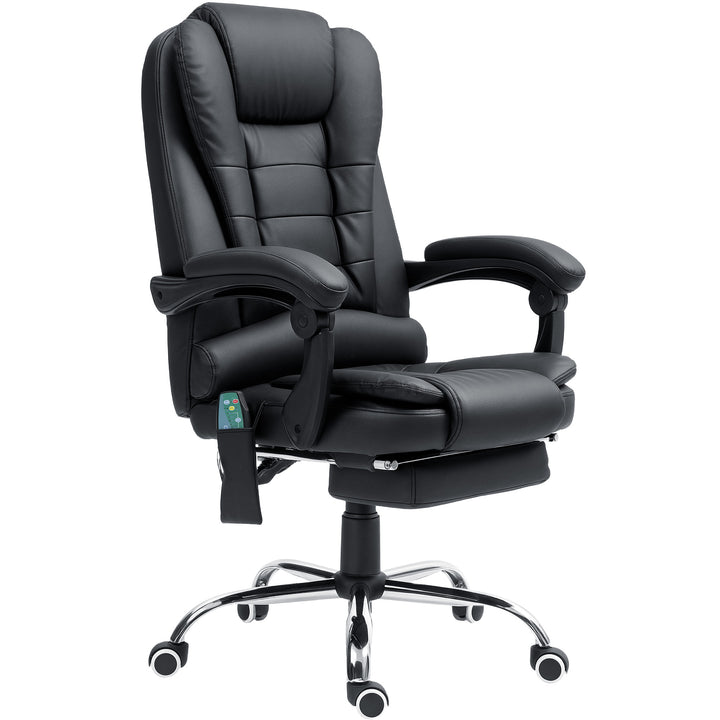 Office Chair with 6 Point Massage and Back Heat, PU Desk Chair with Footrest Adjustable Height and Swivel Wheels, Back Reclining, Black