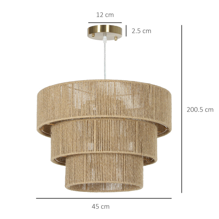 Hemp Rope Ceiling Light, 3-Layer Boho Pendant Light, E14 Vintage Ceiling Lamp Fixtures for Living Room, Bedroom, Kitchen, Hallway, Light Brown