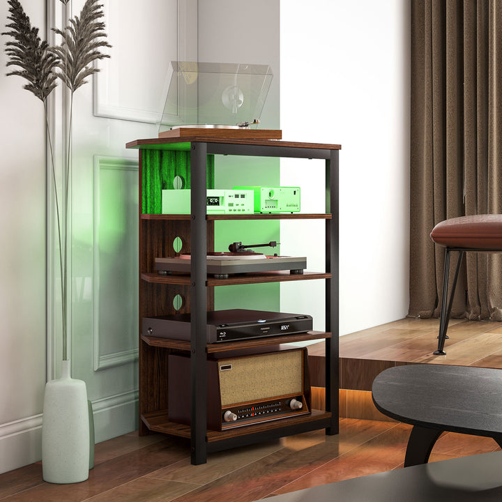 4-Tier Corner TV Stand with Storage, LED Lights, Cable Management, Small TV Unit Entertainment Centre for TVs up to 29", for Living Room, Bedroom