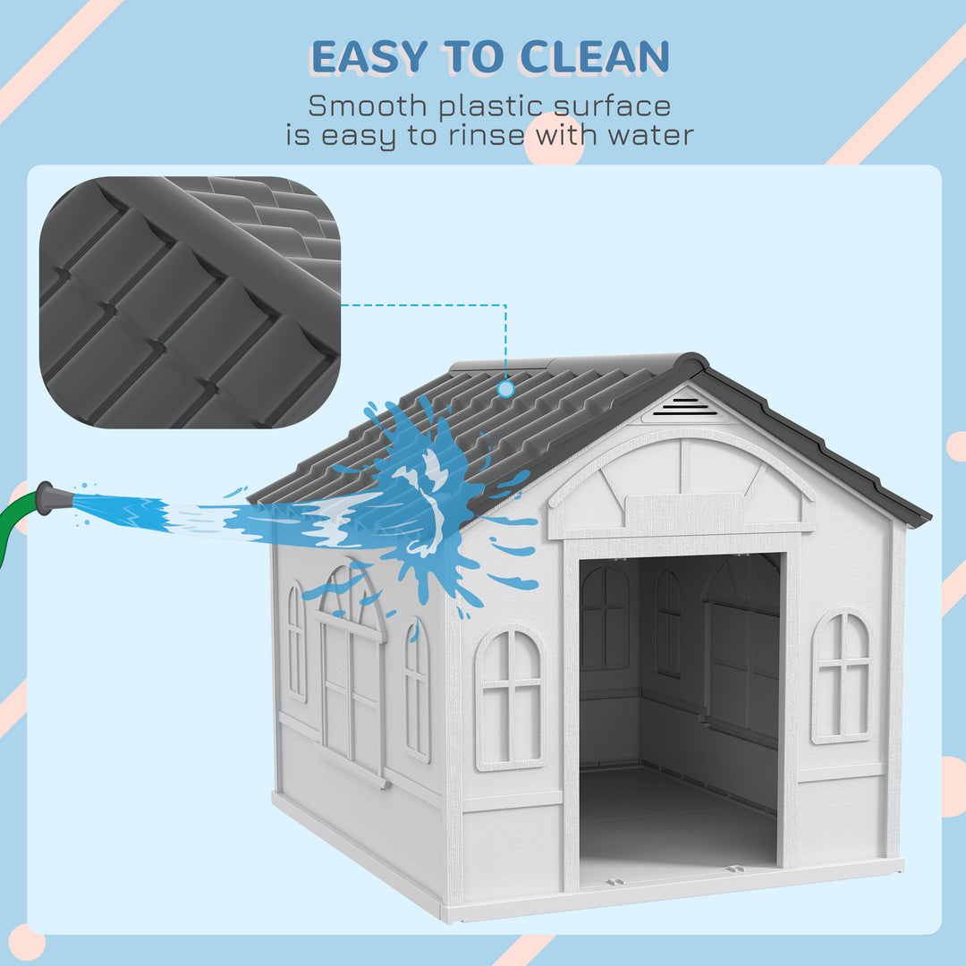 Plastic Weather-Resistant Dog House, for Indoors and Outdoors, Large Dogs - Grey